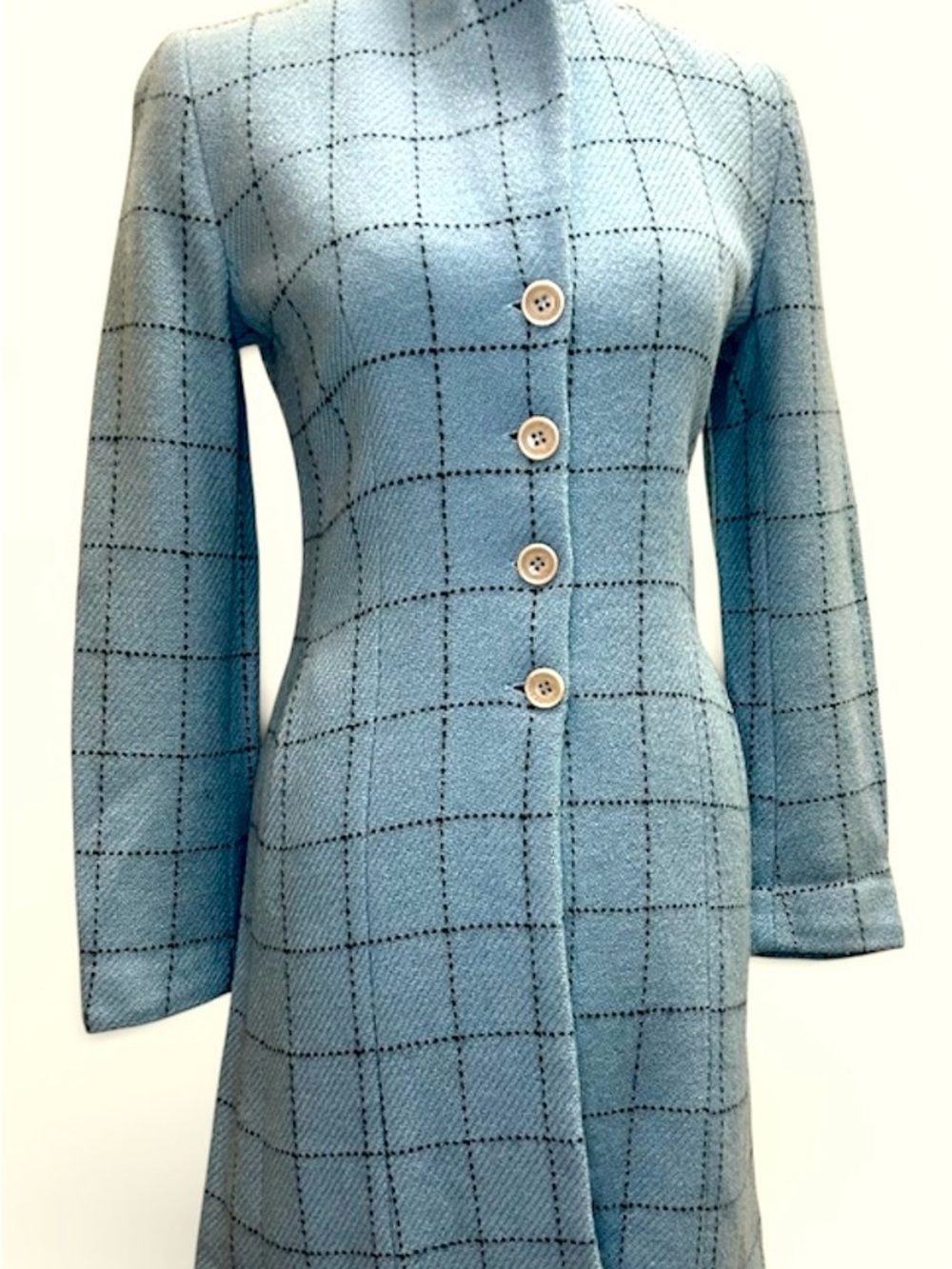 Vertigo Paris Light Blue Windowpane Wool Pea Coat
